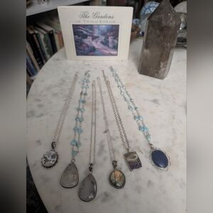 Sterling Silver Blue and Gray Stone Pendant Necklace Collection